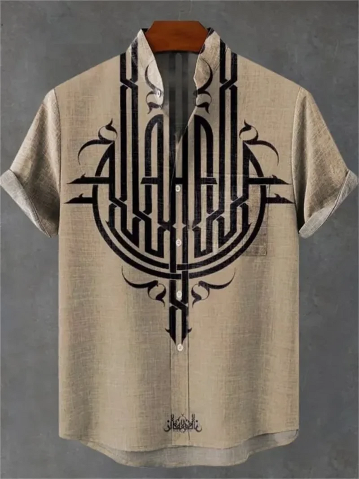 Men's Fashionable Casual Shirt Short-Sleeved 3D Printed Pattern Clothing Shirt Linen