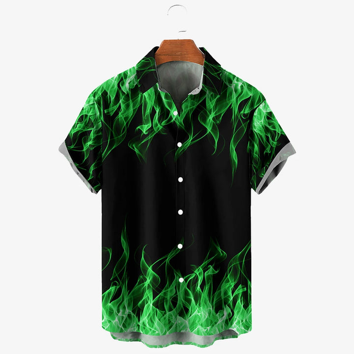 Men's Shirt 3D Vintage Summer Fashion Red Flame Hawaiian Shirt Men's Summer Short-sleeved Loose Shirt 2026 Style