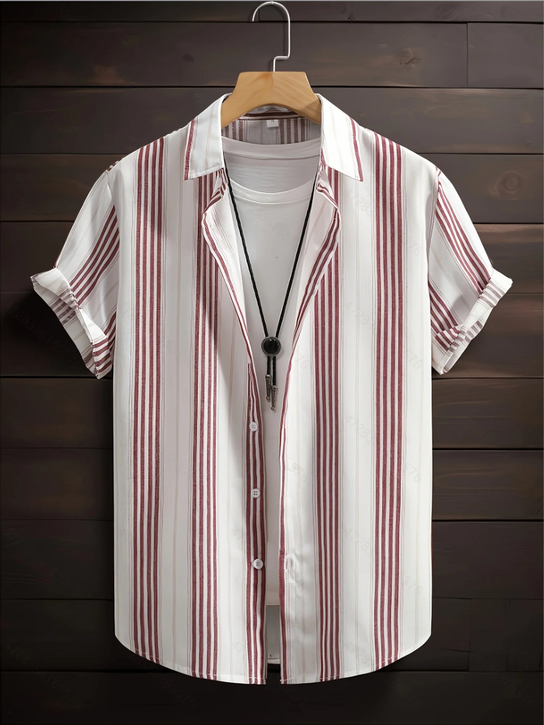 Men's Summer Beach Loose-fitting Shirt with a Sophisticated, Cool, and Retro-Style Striped Short-Sleeve Collar
