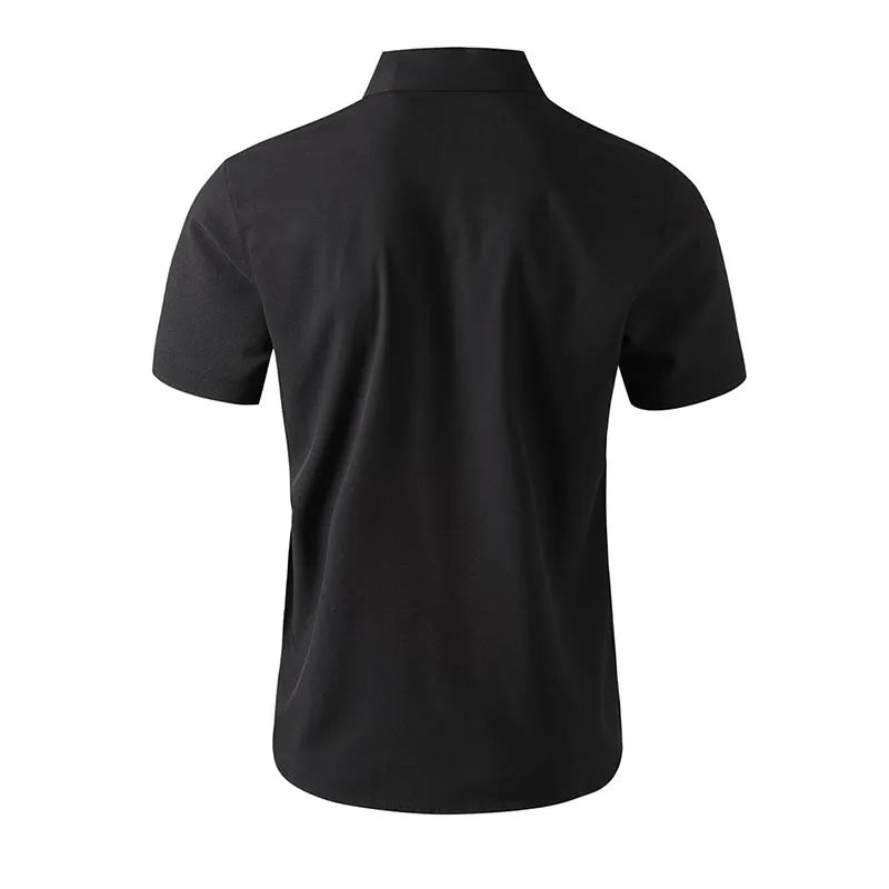 Men's Black Short Sleeve Dress Shirt Slim Fit Non-iron Formal Business Button Down Shirt for Office