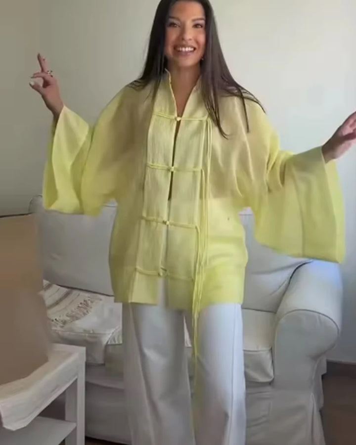 Women's Shirt 2026 New Fashion Summer Solid Color Oversize Rope Knot Detail Draped Shirt for Women Loose Chic Ladies Shirt Top