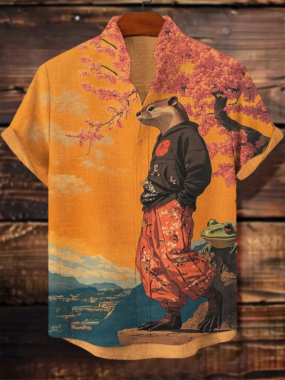 Men's Fashionable Stand-Up Collar Short-Sleeved Button-Up Cardigan Linen Breathable Hawaiian Beach Comfortable Shirt