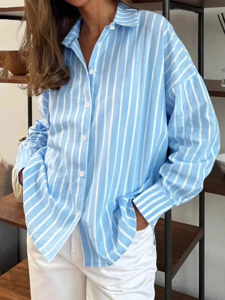 Women Striped Shirts Long Sleeve Casual Loose Button Up Blouses Turn Down Collar Tops Spring Autumn Office Lady Clothes Blusas