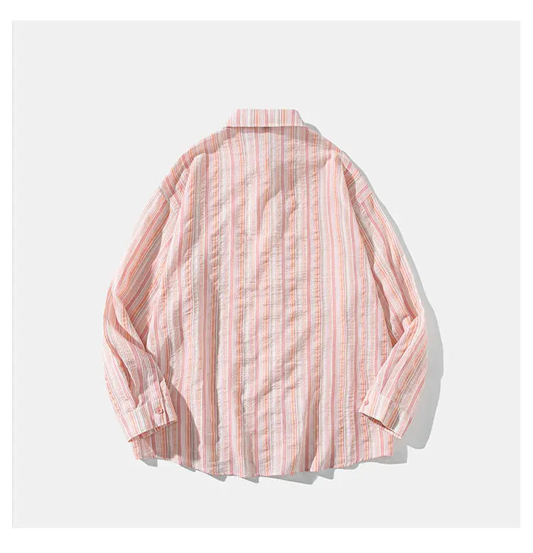 Striped Long Sleeve Button-Down Shirt Trendy Fall Fashion for Men & Women Casual Office Wear Lapel Collar Stylish Top