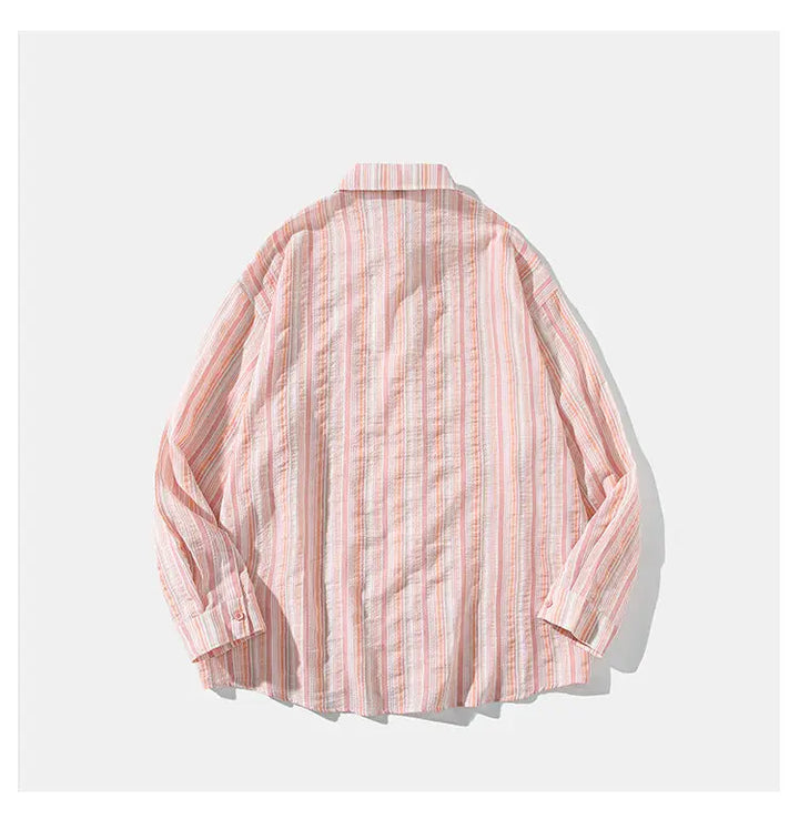 Striped Long Sleeve Button-Down Shirt Trendy Fall Fashion for Men & Women Casual Office Wear Lapel Collar Stylish Top
