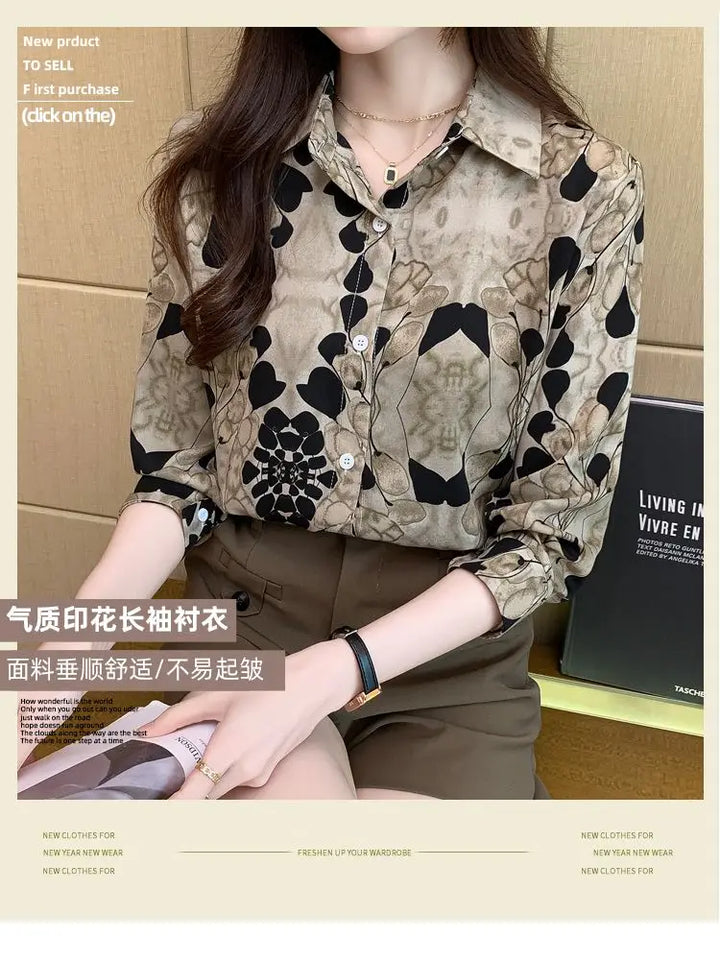 2024 New Fashionable Shirt Vintage Elegant Printing Long Sleeve Blouses Printed Loose Spring and Autumn Edition All-match Tops
