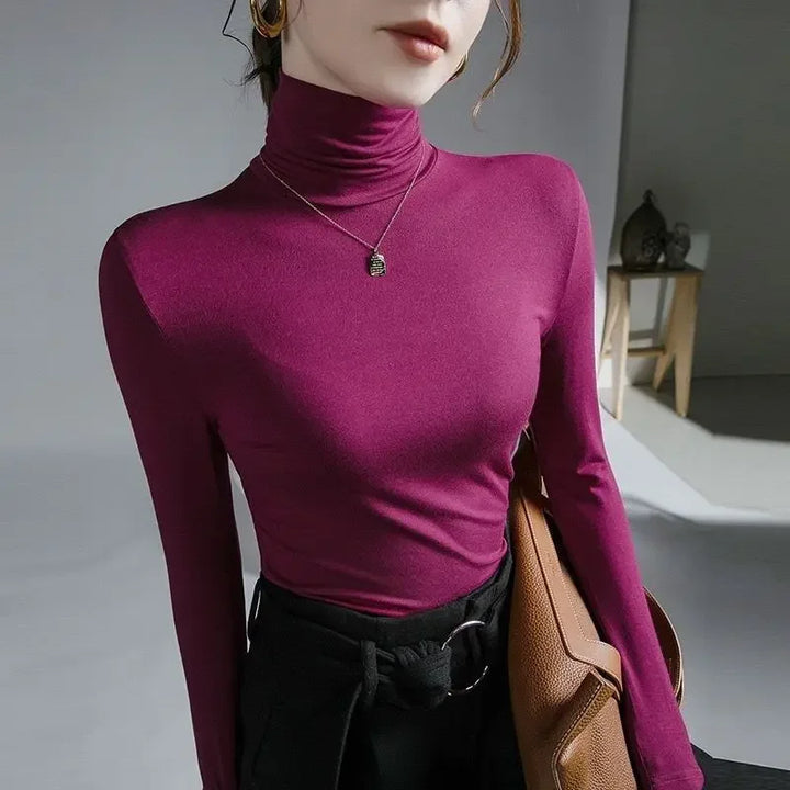 2025 Women’s Turtleneck T-Shirt – Skinny Fit, Black & Purple Grunge Tee