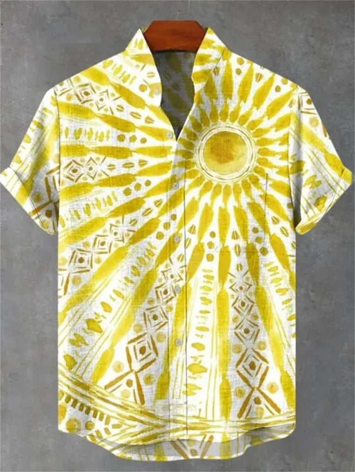 Men's Fashionable Casual Shirt Short-Sleeved 3D Printed Pattern Clothing Shirt Linen