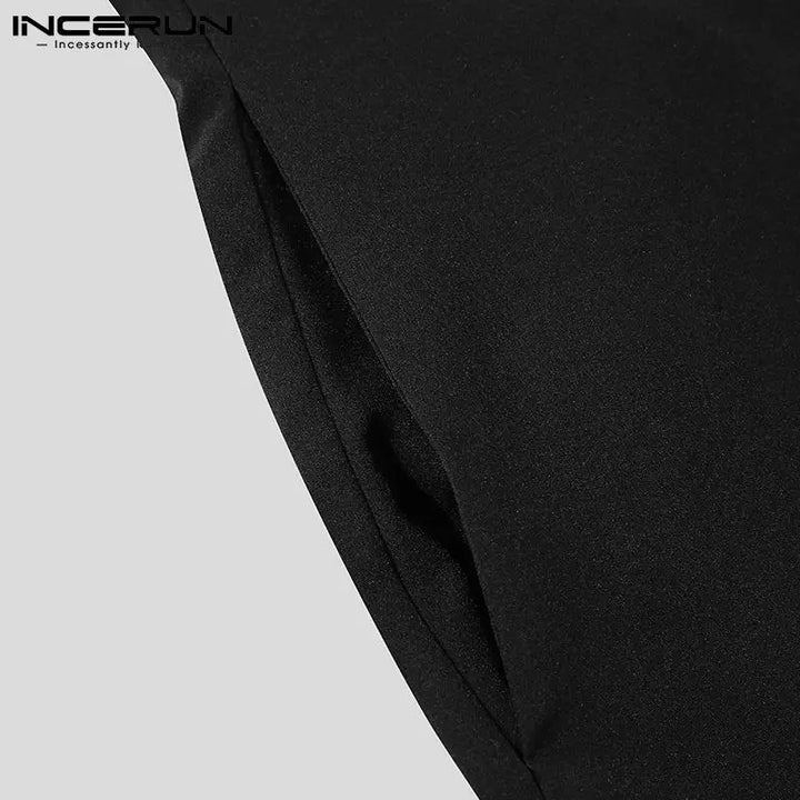 Handsome Well Fitting Men's Casual Shirts Solid Color Turtleneck Half Sleeve Button Up Camisa Masculina S-5XL INCERUN Tops 2023