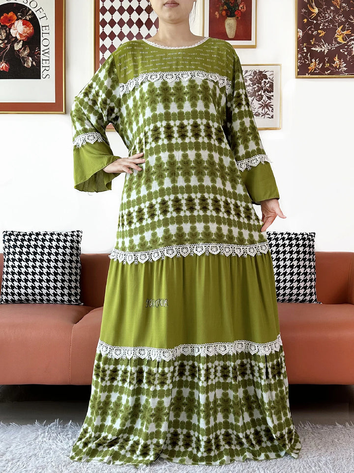High Quality Women Party Kashkha Abaya Wave Floral Cotton Abaya African Boubou Muslim Loose Kaftan Maxi Dress with Big Shawls