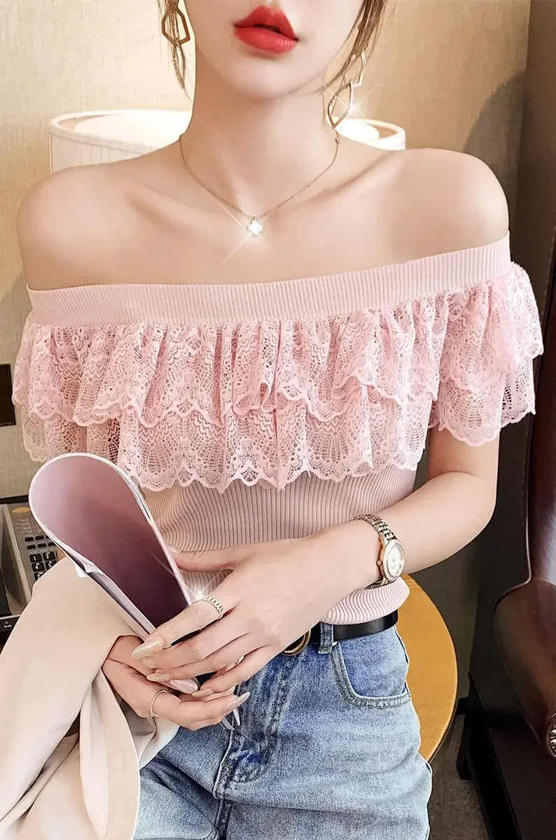 2024 Women’s Summer Blouse – Patchwork Lace Ruffles, Sweet Tunic Top