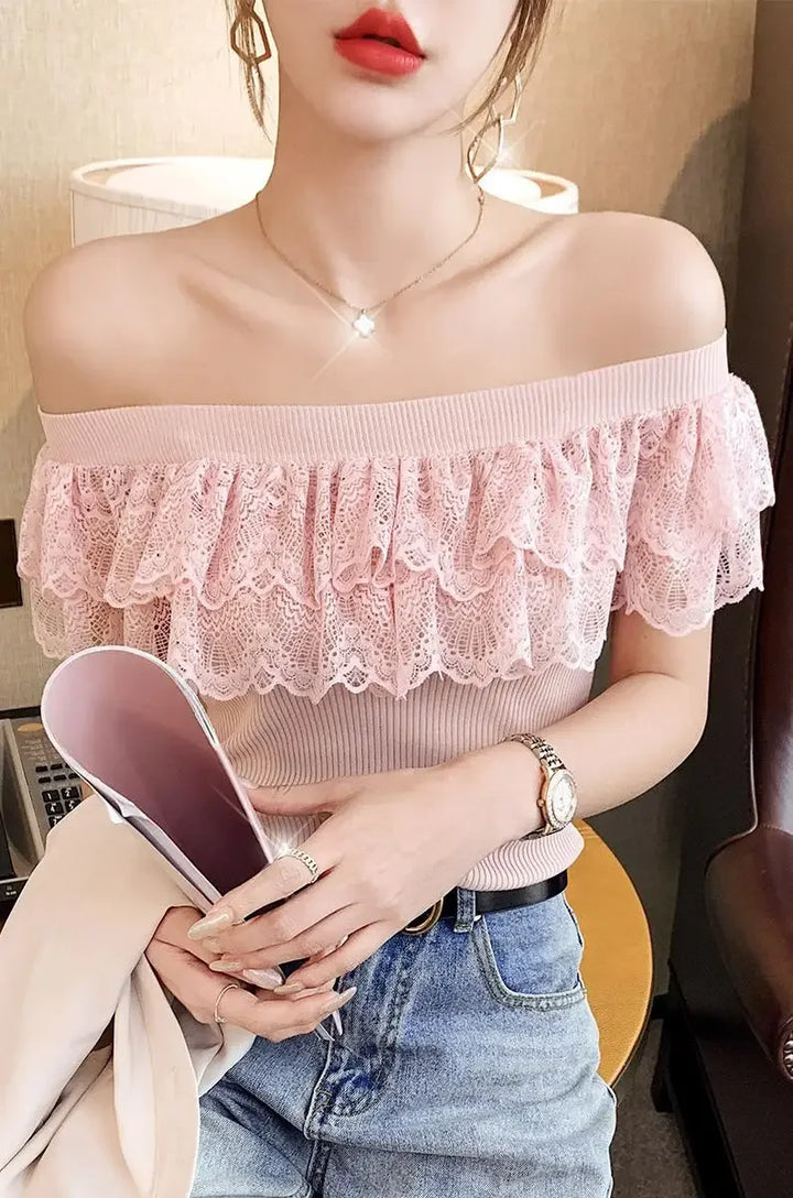 2024 Women’s Summer Blouse – Patchwork Lace Ruffles, Sweet Tunic Top