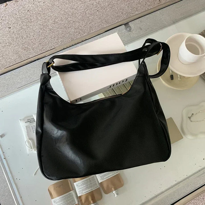 Women’s Soft PU Leather Tote – Foldable Slouchy Crossbody Handbag with Zipper