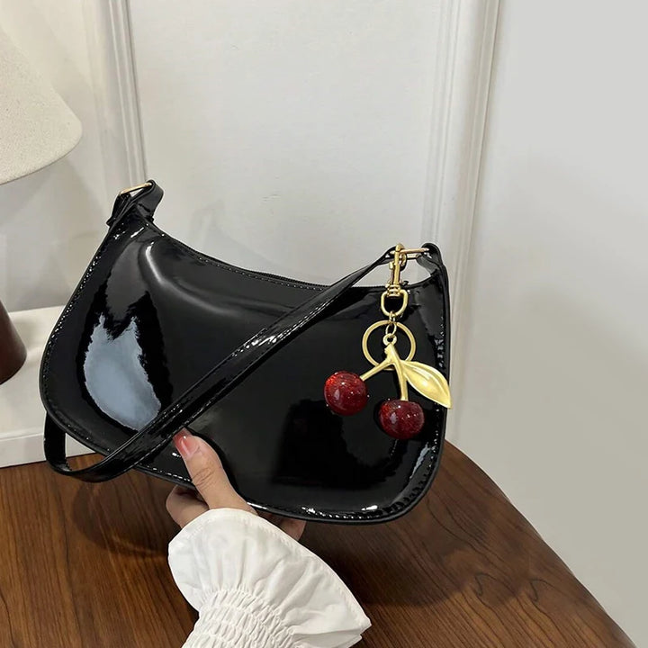 Vintage Women’s PU Leather Shoulder Bag – Crossbody Handbag with Cherry Pendant