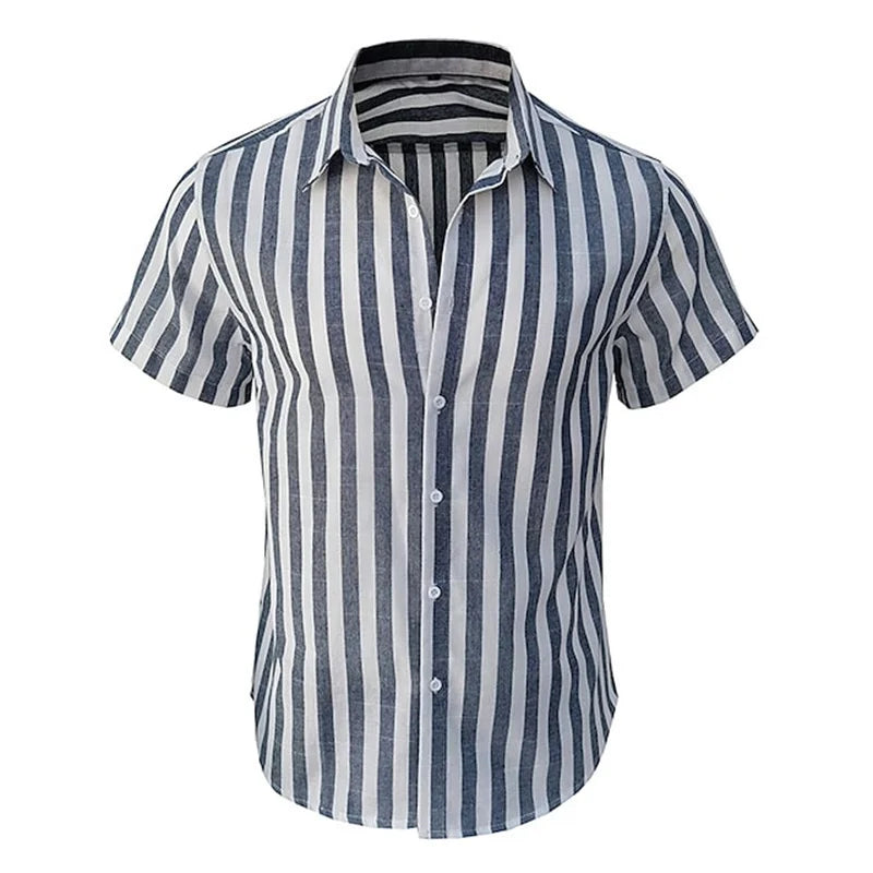 Alternating Striped men's Shirts Summer Minimalist Shirts Beach Casual Style Short Sleeved Shirt Men's Hawaii Vacation Shirt