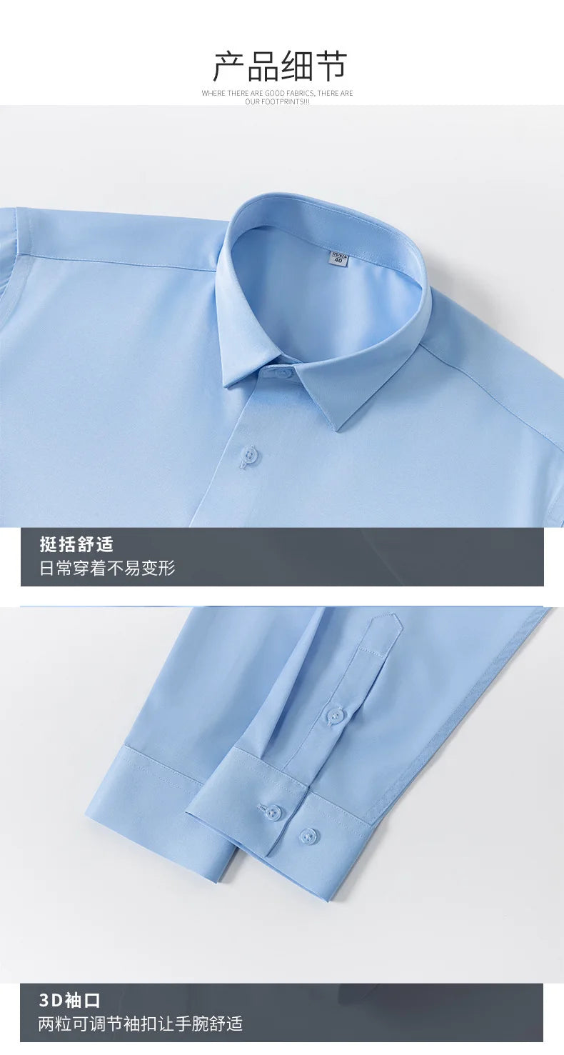 High-end Satin Shirts for Men Fashion Long Sleeved Solid Dress Shirts Men's Business Social Non-ironing Wrinkle-resistant Shirts