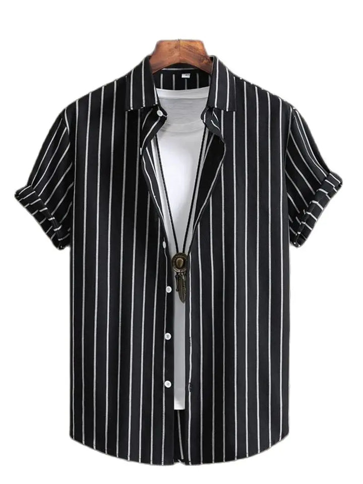 Alternating Striped men's Shirts Summer Minimalist Shirts Beach Casual Style Short Sleeved Shirt Men's Hawaii Vacation Shirt