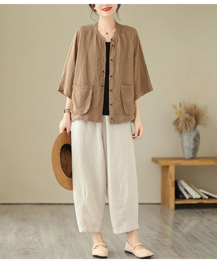 Woman Top Single-Breasted Loose Shirts & Blouses for Women Pocket Cheap Tops Female