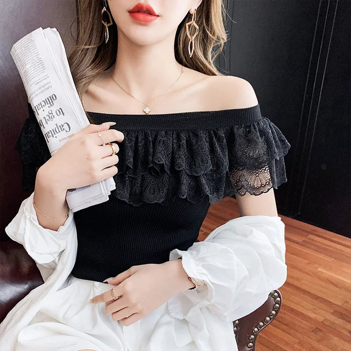 2024 Women’s Summer Blouse – Patchwork Lace Ruffles, Sweet Tunic Top