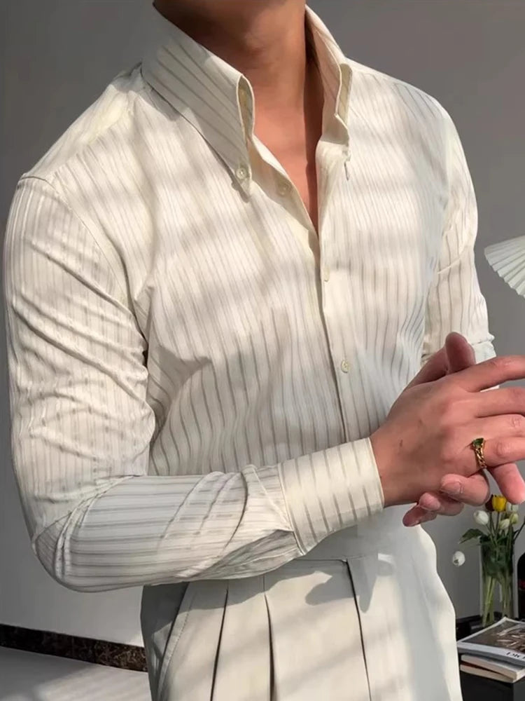 Outdoor Casual Men's Shirts Classic Turn-down Collar Buttoned Striped Printed Shirt For Mens Autumn Fashion Long Sleeve Cardigan