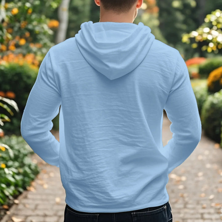 2026 New Men's  T-Shirts Spring Summer Hooded Cotton Linen Tops for Men Soft Loose Henley Shirt Casual Button Long Sleeve Shirts