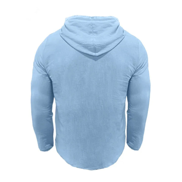 2026 New Men's  T-Shirts Spring Summer Hooded Cotton Linen Tops for Men Soft Loose Henley Shirt Casual Button Long Sleeve Shirts