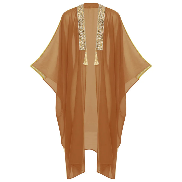 Men's Muslim Kimono-style Chiffon Robe Turkish Arabic Islamic Men's Muslim Robe Cosplay Ramadan Embroidered Robe Prayer Garment
