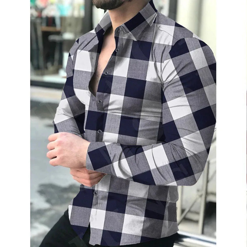 Men’s Printed Checkered Long Sleeve Casual Shirt