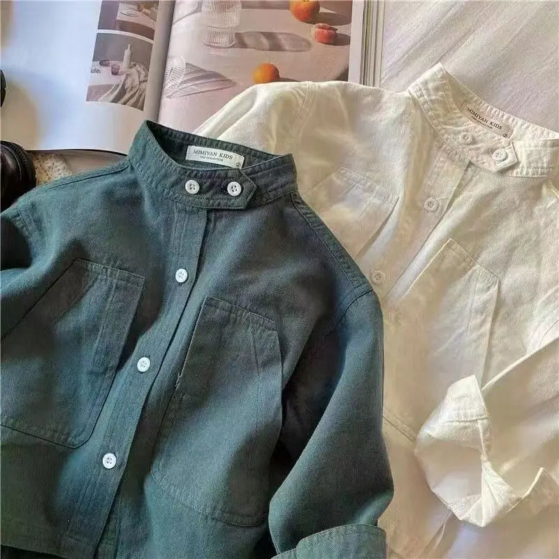 Children's Shirt Spring Autumn New Solid Color Standing Neck Shirt for Boys Girls Top Coat Solid Color Baby Children's Clothing