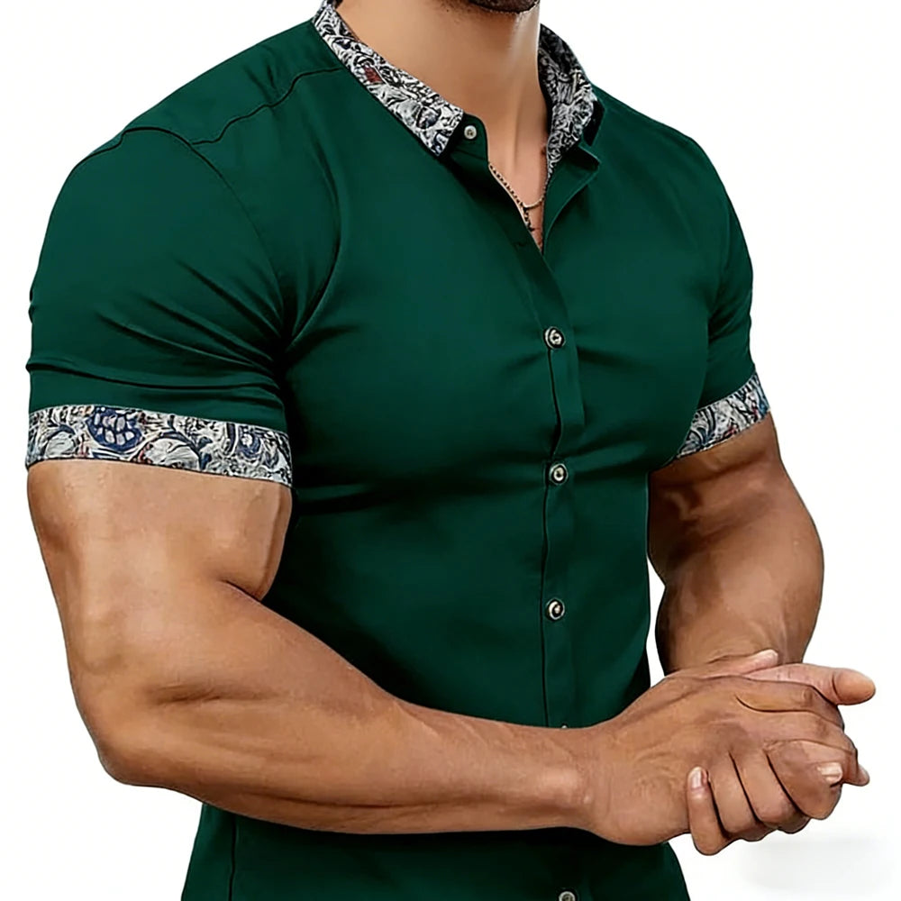 Men's simple business short-sleeved shirts with high-definition printed edges Hawaiian vacation business designer men's clothing