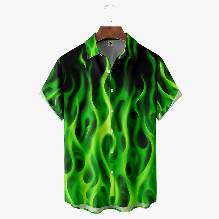 Men's Shirt 3D Vintage Summer Fashion Red Flame Hawaiian Shirt Men's Summer Short-sleeved Loose Shirt 2026 Style