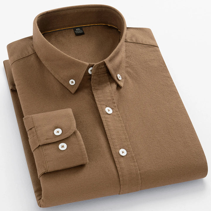100% Cotton Brushed Long Sleeve Shirts for Men Slim Fit Casual Plain Shirt Solid Color Fashion Korean Popular Tops Red Clothes