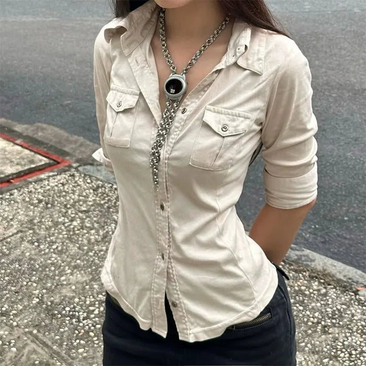 Half Sleeve Button Up Shirts for Woman Clothing Japanese 2000s Style Y2k Tops Harajuku Fashion Blouse