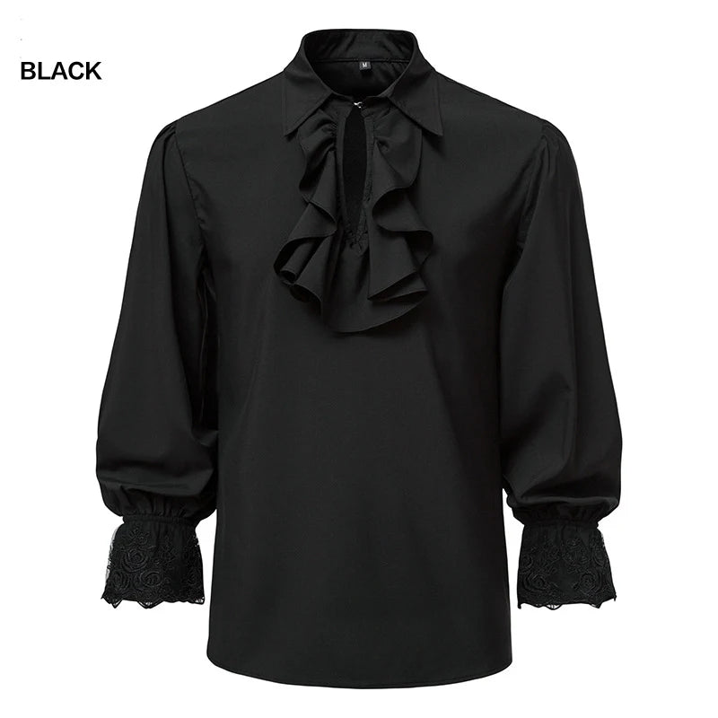 Men Shirts Medieval Retro Performance Dress Shirtspuff Sleeve Casual Stage Cosplay Party Male Clothes Chemise Shirt S09