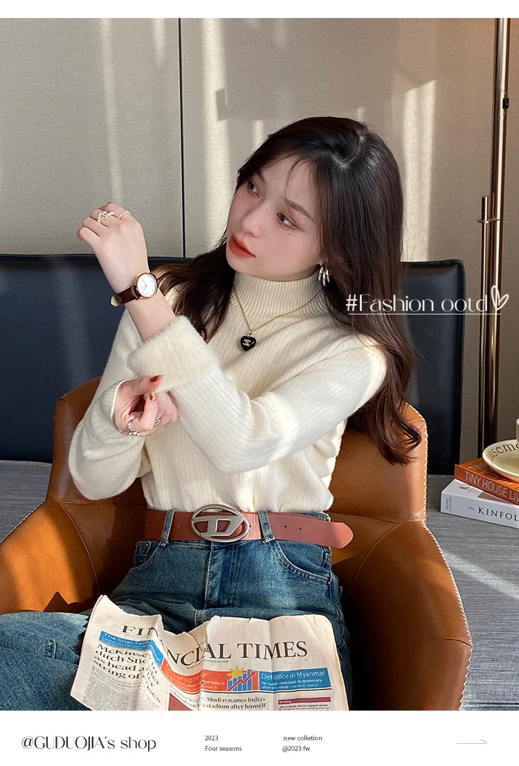 2025 Women’s Turtleneck Sweater – Thick Velvet-Lined Winter Pullover