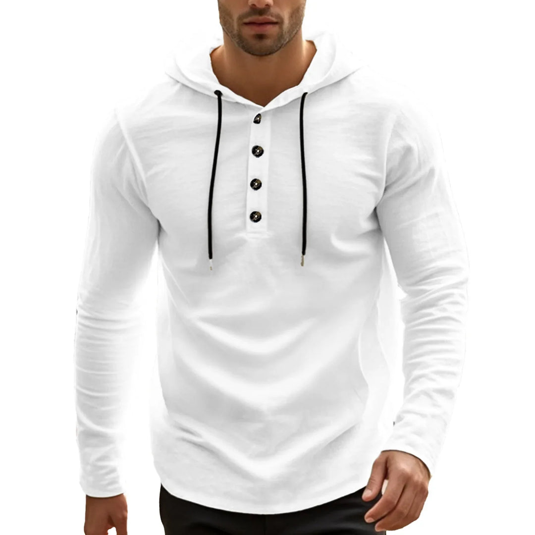 2026 New Men's  T-Shirts Spring Summer Hooded Cotton Linen Tops for Men Soft Loose Henley Shirt Casual Button Long Sleeve Shirts