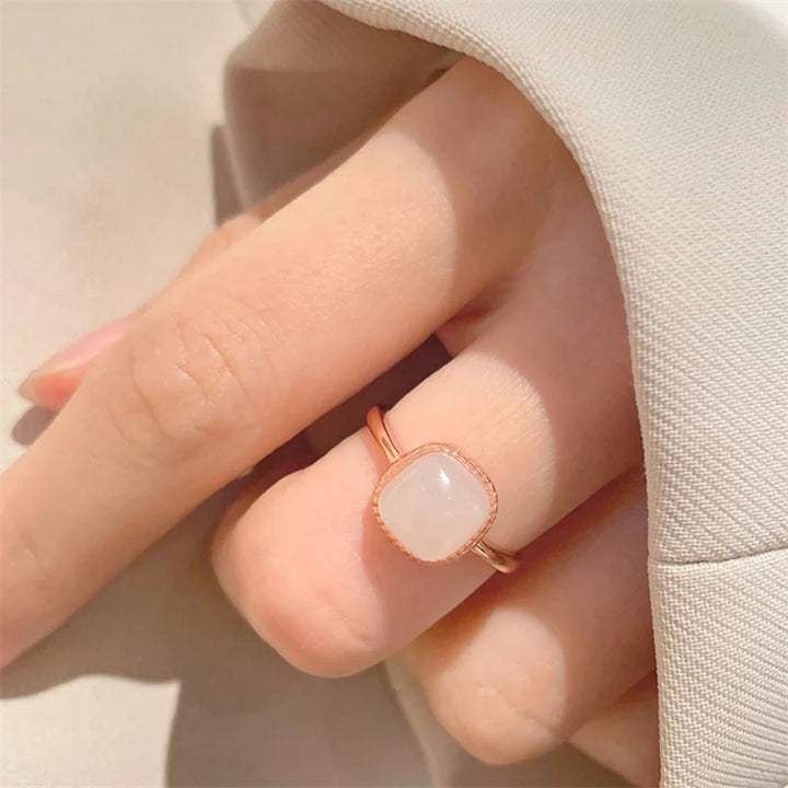 Women’s Vintage Jade & Crystal Geometric Ring – Fashion Jewelry
