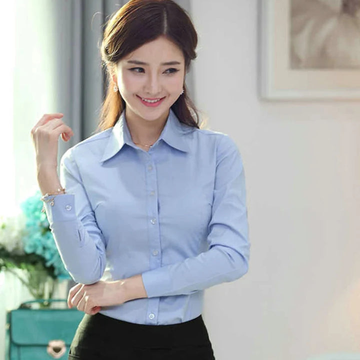 Chic Professional Shirts Women Casual Business Basic Turn-Down Collar Long Sleeve Shirt Spring Autumn Versatile Solid Inner Wear