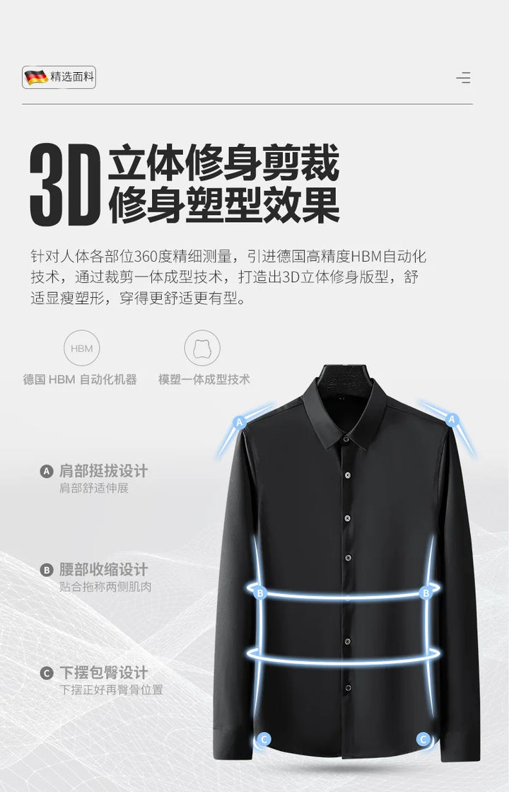 High-end Satin Shirts for Men Fashion Long Sleeved Solid Dress Shirts Men's Business Social Non-ironing Wrinkle-resistant Shirts