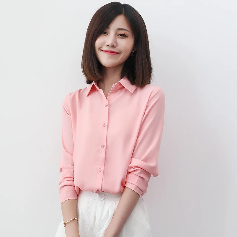 بلوزة شيفون بسيطة للنساء – بلوزة رسمية بأكمام طويلة