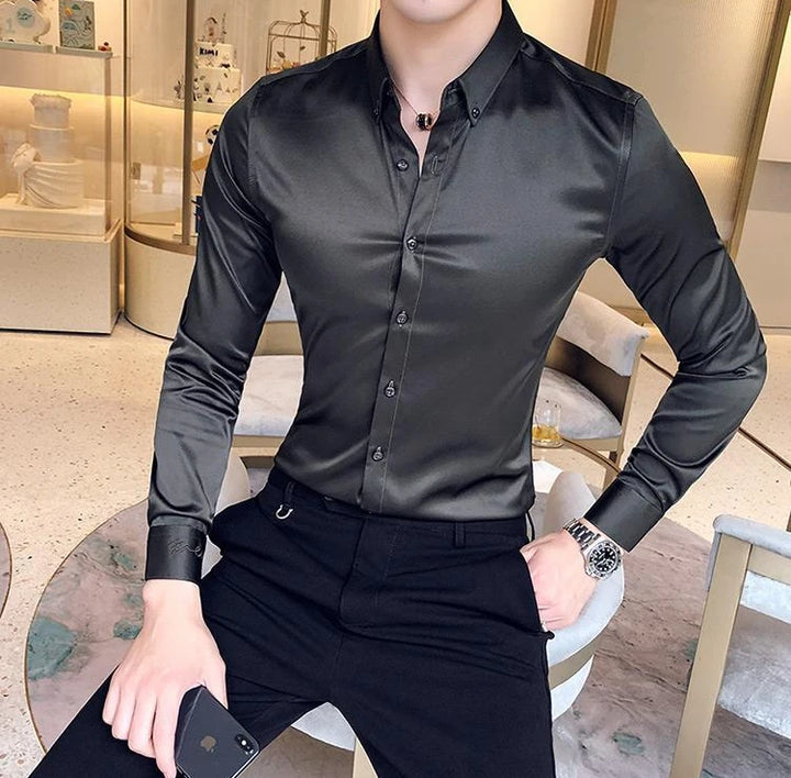Plain Long Sleeve Shirts and Blouses for Men Business Silk Summer Button Man Tops Fashion 2025 Social High Quality Clothing S I