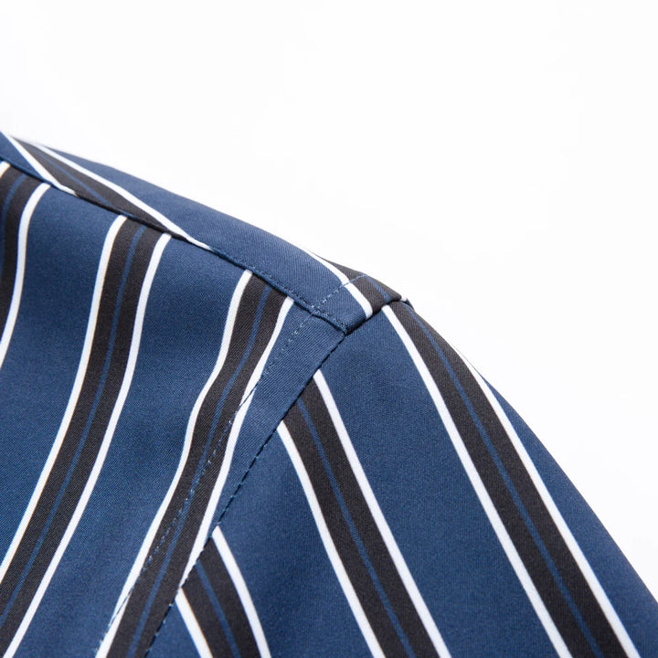 Men's Elegant  Striped Iron-Free Long Sleeve Dress Shirts - Breathable, Stretchy Casual Button Up Shirt For Formal Occasions