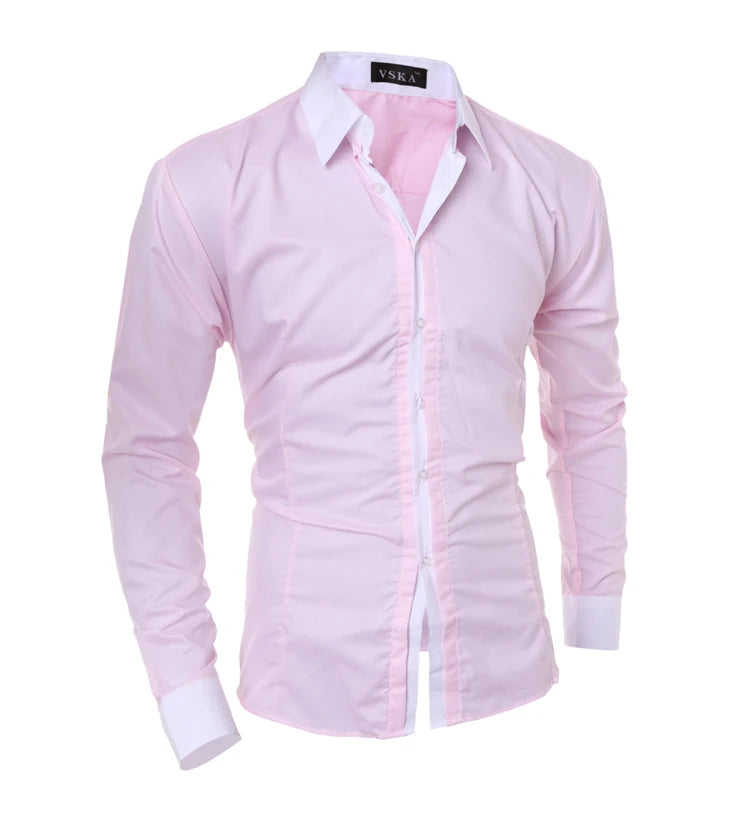 Men Long Sleeve Shirt 2025 Spring Striped Shirts Slim Fit Male Casual Social Patchwork Shirt Turn-down Collar Camisa Masculina