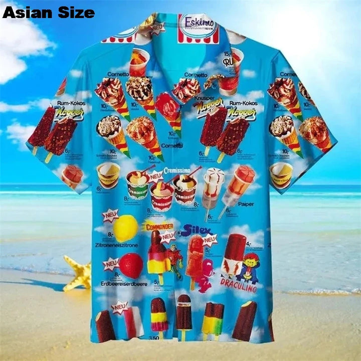 2025 Hawaiian Shirt For Men Summer Cold Ice Cream Short Sleeve Shirt Tops Casual Popsicle Blouses Icecream Female Button Clothes