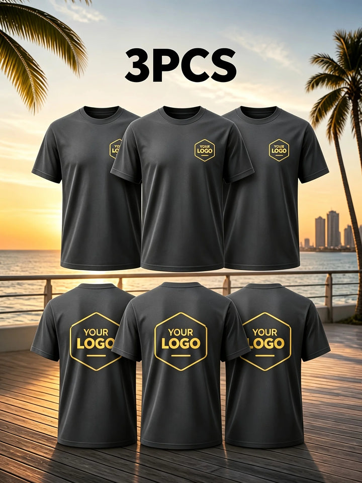 3-Piece Custom Men's T-Shirts, with LOGO/Pattern/Text Available on Both Front and Back. Summer Casual T-Shirts