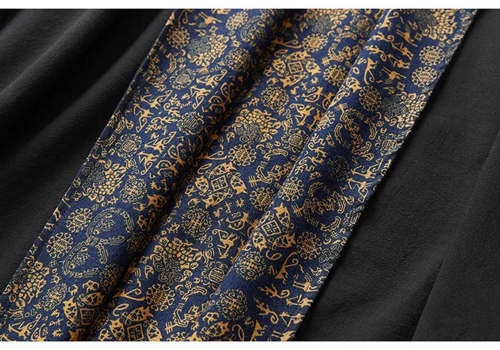 Men's Kimono Cardigan Japanese Samurai Costume Cotton Linen Haori Yukata Streetwear Retro Ethnic Robe Double-Sided Cloak Jacket