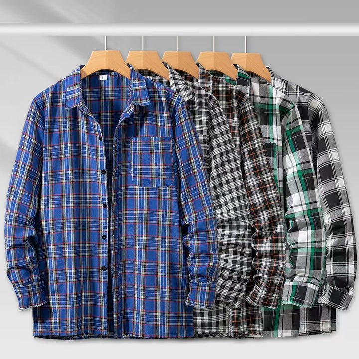 Men's Shirt Spring And Autumn Coat Fashionable Classic Checkered Youth Casual Comfortable And Fashionable Button Up Long Sleeved