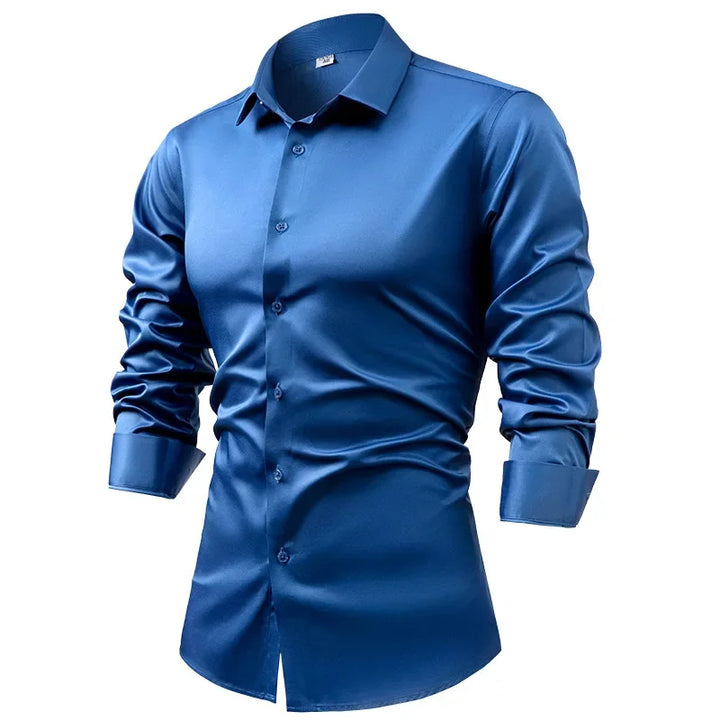 High-end Satin Shirts for Men Fashion Long Sleeved Solid Dress Shirts Men's Business Social Non-ironing Wrinkle-resistant Shirts