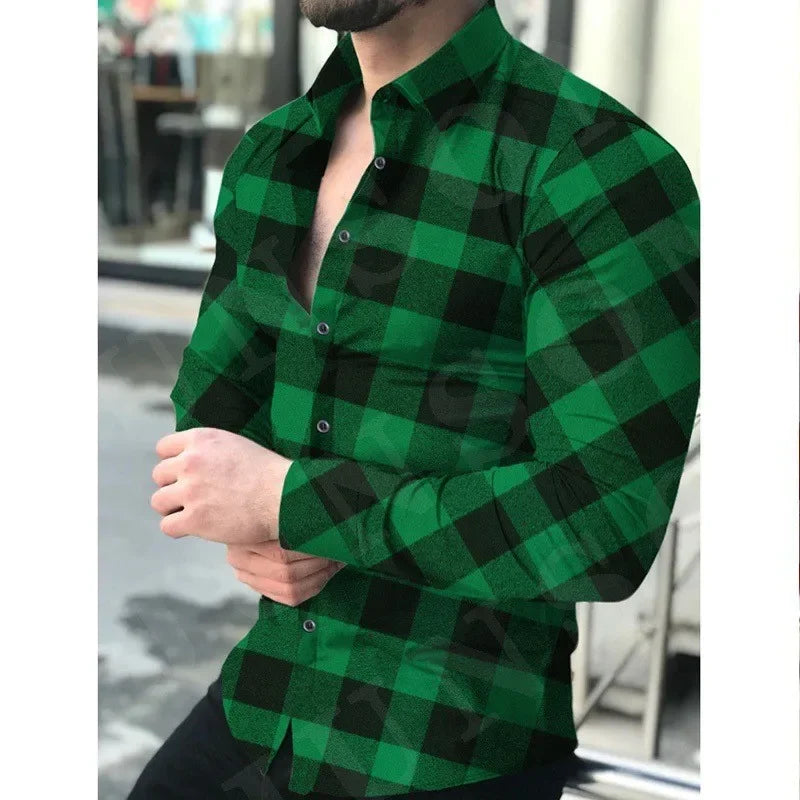 Men’s Printed Checkered Long Sleeve Casual Shirt