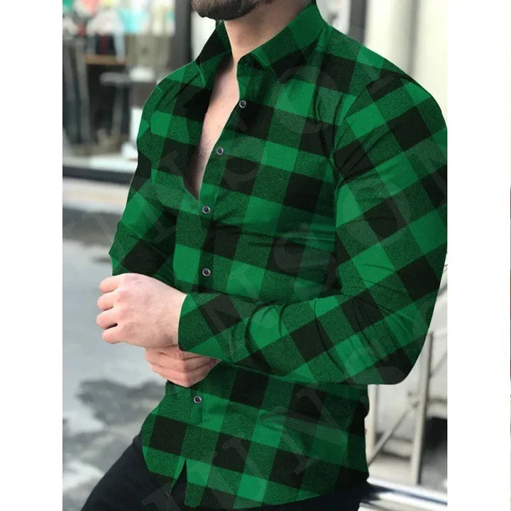 Men’s Printed Checkered Long Sleeve Casual Shirt
